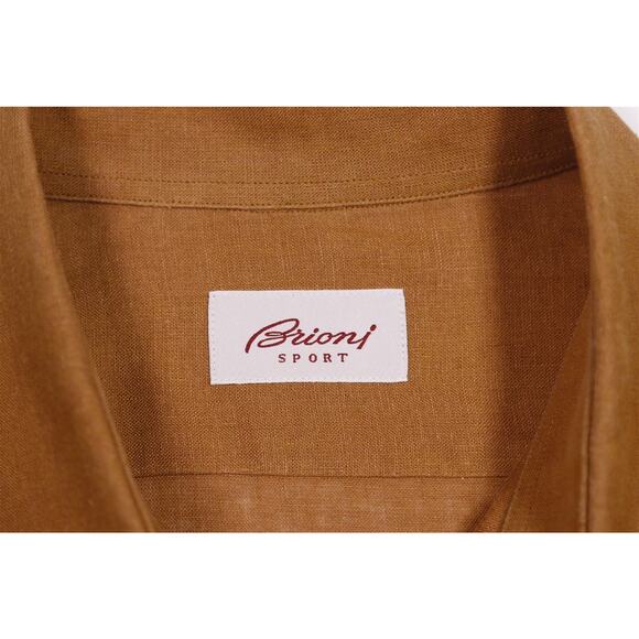Brioni Golden Brown 100% Linen Button-Up Casual Shirt Men's Large - Picture 6 of 6